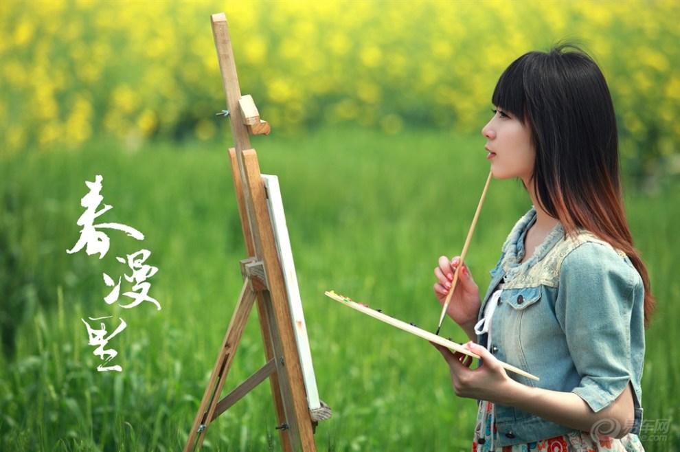 春漫里——油菜花 油画 美女 长发 春风