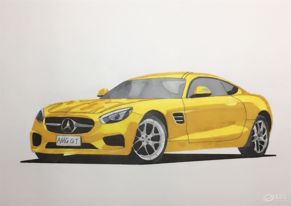 【【愷愷作品】金燦燦的奔馳,amg gt】_畫汽車論壇圖片集錦_汽車論壇